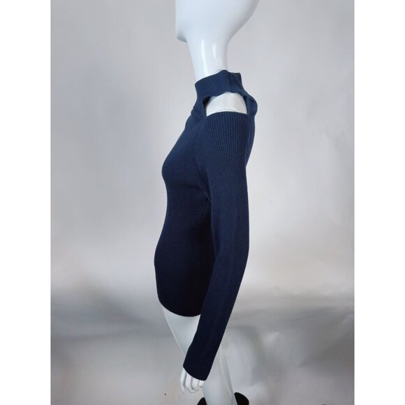 Catherine Malandrino Navy Cold Shoulder Ribbed Sweater Women XL Rayon/Polyester/ - Picture 3 of 16